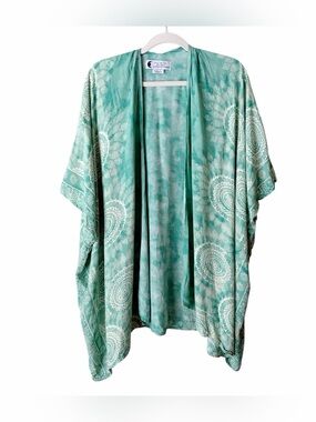 Lotus and Luna | Kimono Beach Cover-up Boho Tie Dye Summer Mint Green Cream OS